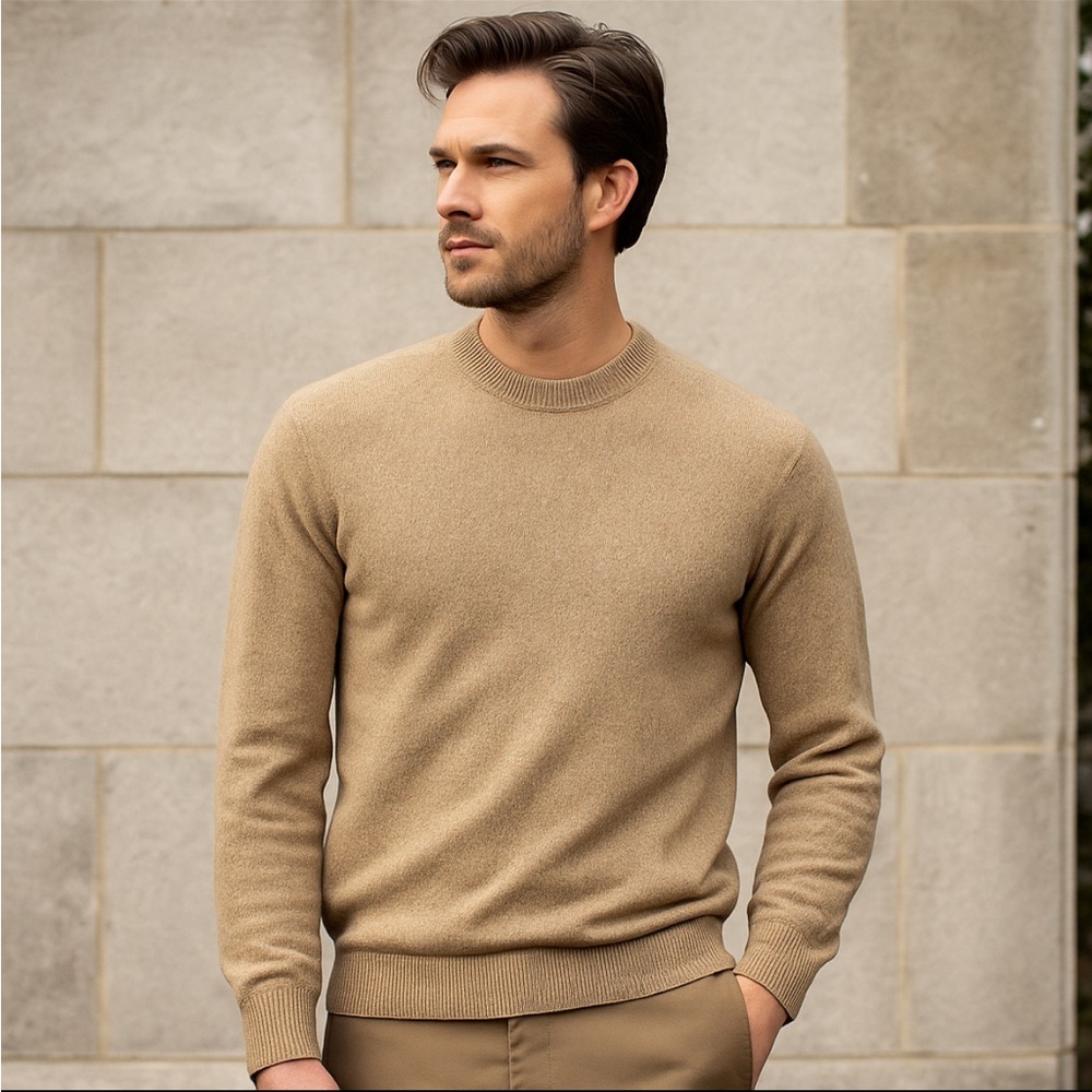 Perry Ellis Wool Silk Blend Camel Crewneck Sweater Men’s XL Old Money Preppy
